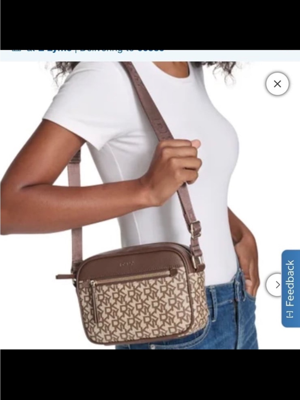 DKNY Beige and Brown Logo Crossbody Bag